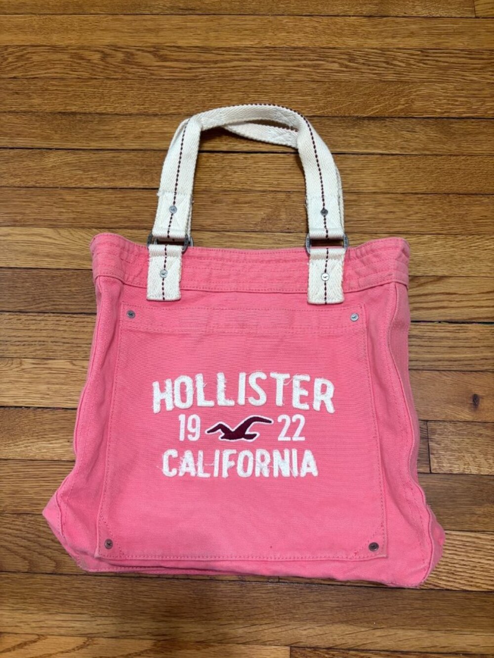 Vintage Hollister 1922 California Pink Canvas Tote Bag Y2K Shoulder Purse
